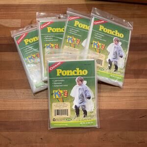 Childs reusable plastic poncho with hood set of 5